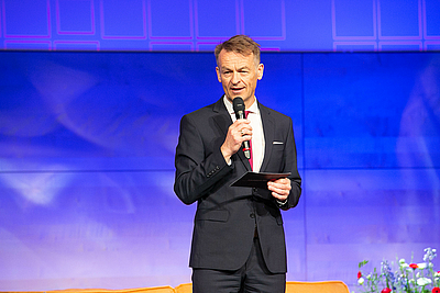 Werner Pamminger, Geschäftsführer Business Upper Austria, eröffnete das Zukunftsforum OÖ 2023. © Cityfoto/Roland Pelzl